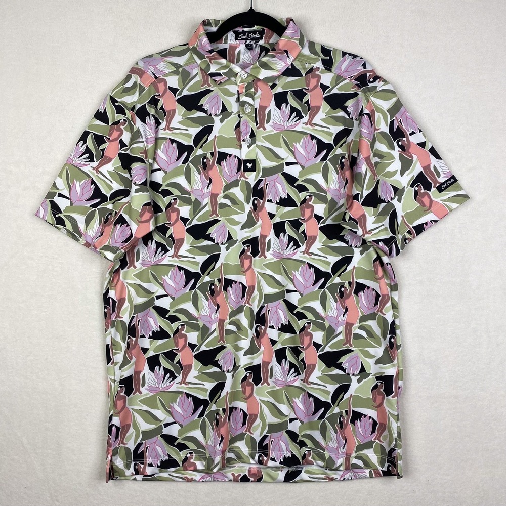 Bad Birdie Shirt Mens Size L Leilani Golf Polo All Over Print